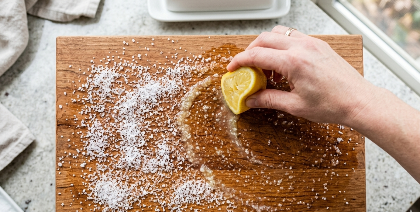 how to clean a wooden cutting board with lemon and salt