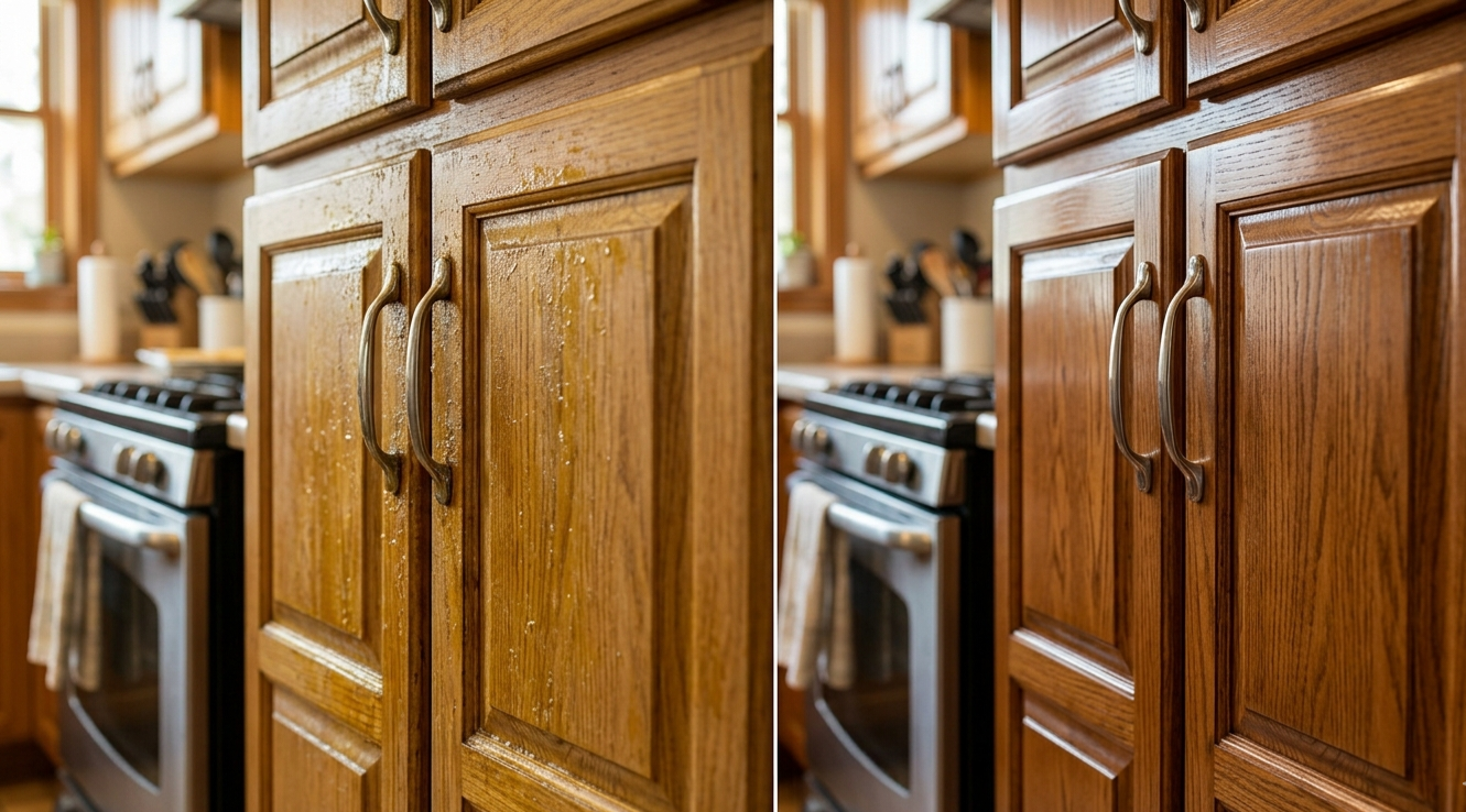 How to Degrease Kitchen Cabinets in 15 Minutes (No Damage to Wood)