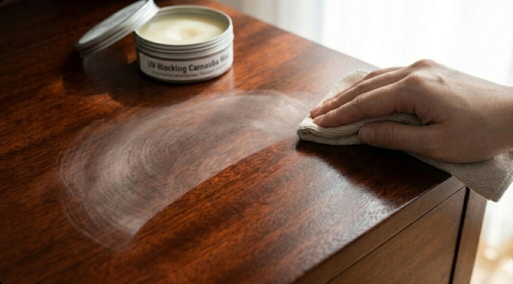 Protect Wood Furniture from Sun Damage: 5 Proven UV Prevention Methods 2 protect protect wood furniture from sun damage with UV wax furniture from sun damage - applying UV wax