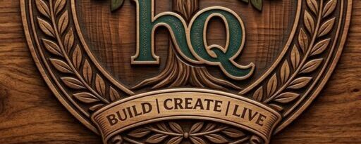 DIY wood care guides for furniture and cutting boards WoodStuffHQ logo - wood carved emblem with tree and HQ letters