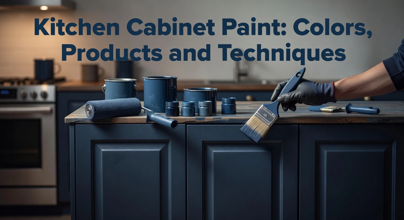 Kitchen Cabinet Paint: Colors, Products and Techniques 1 Person applying navy blue kitchen cabinet paint with brush and roller